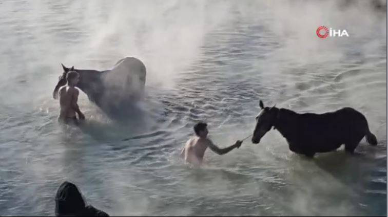 Burası Antartika değil Bitlis! Eksi 15 derecede atlarla kaplıca keyfi - Resim: 10